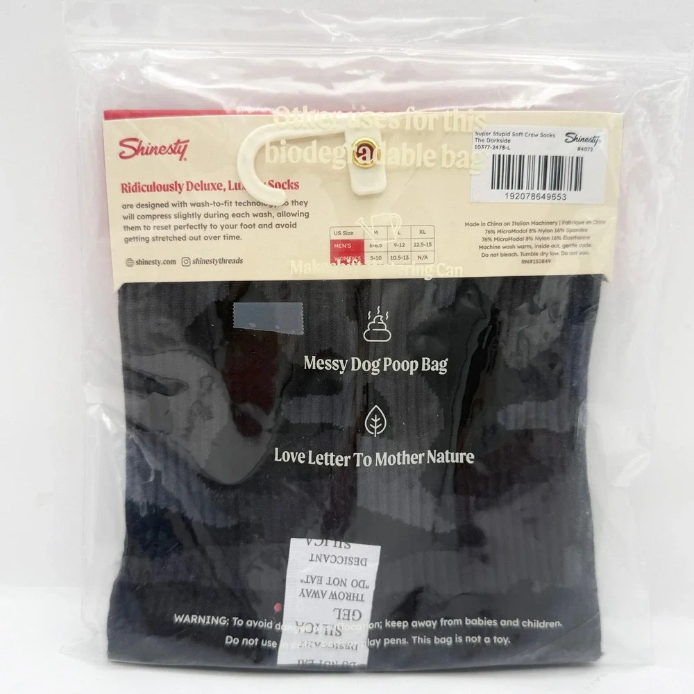 Shinesty Crew Socks Mens Large Black Camo NEW Super Stupid Soft The Darkside